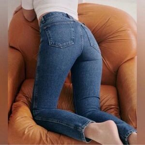 Sezane Brut Sexy Indigo Medium Wash Button Fly Straight Leg Jeans 25